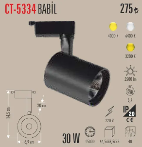CATA BABİL RAY SPOT SİYAH-3200K