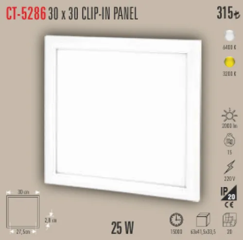 CATA 30X30 CLİP İN TAVAN LED PANEL