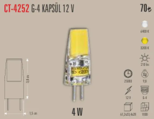 CATA 12 V G-4 KAPSUL 4W LED AMPUL 3200K