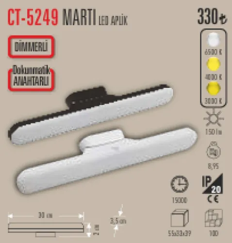 CATA MARTI LED APLİK SİYAH KASA