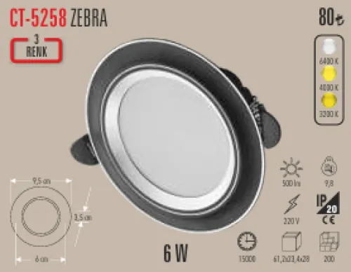 CATA ZEBRA 6W 3 RENK SİYAH LED SPOT